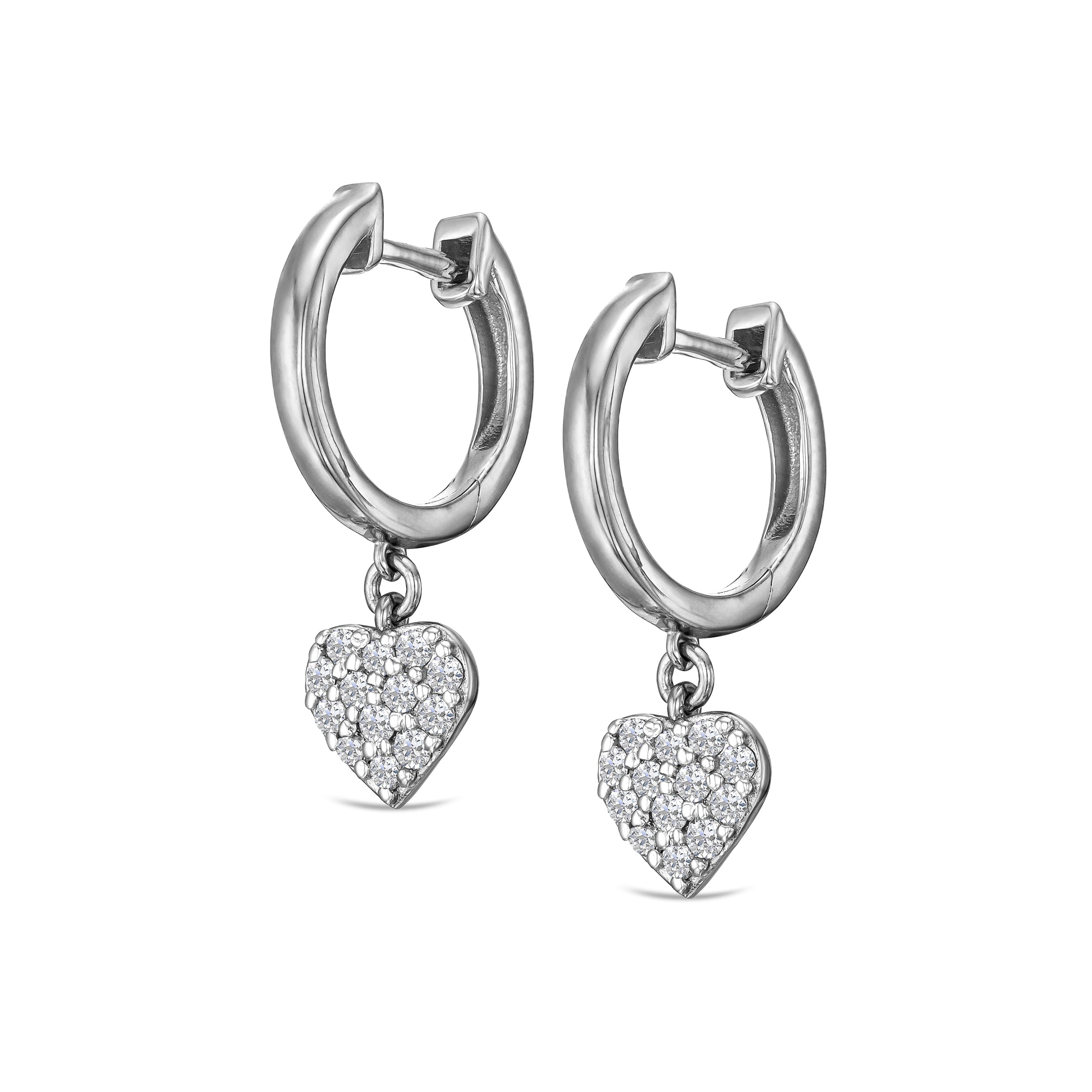Heart Pave Drop Huggie Lab Diamond Earrings 0.29ct in 925 Silver